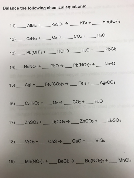 Solved Balance The Following Chemical Equations: 12), C8h18 