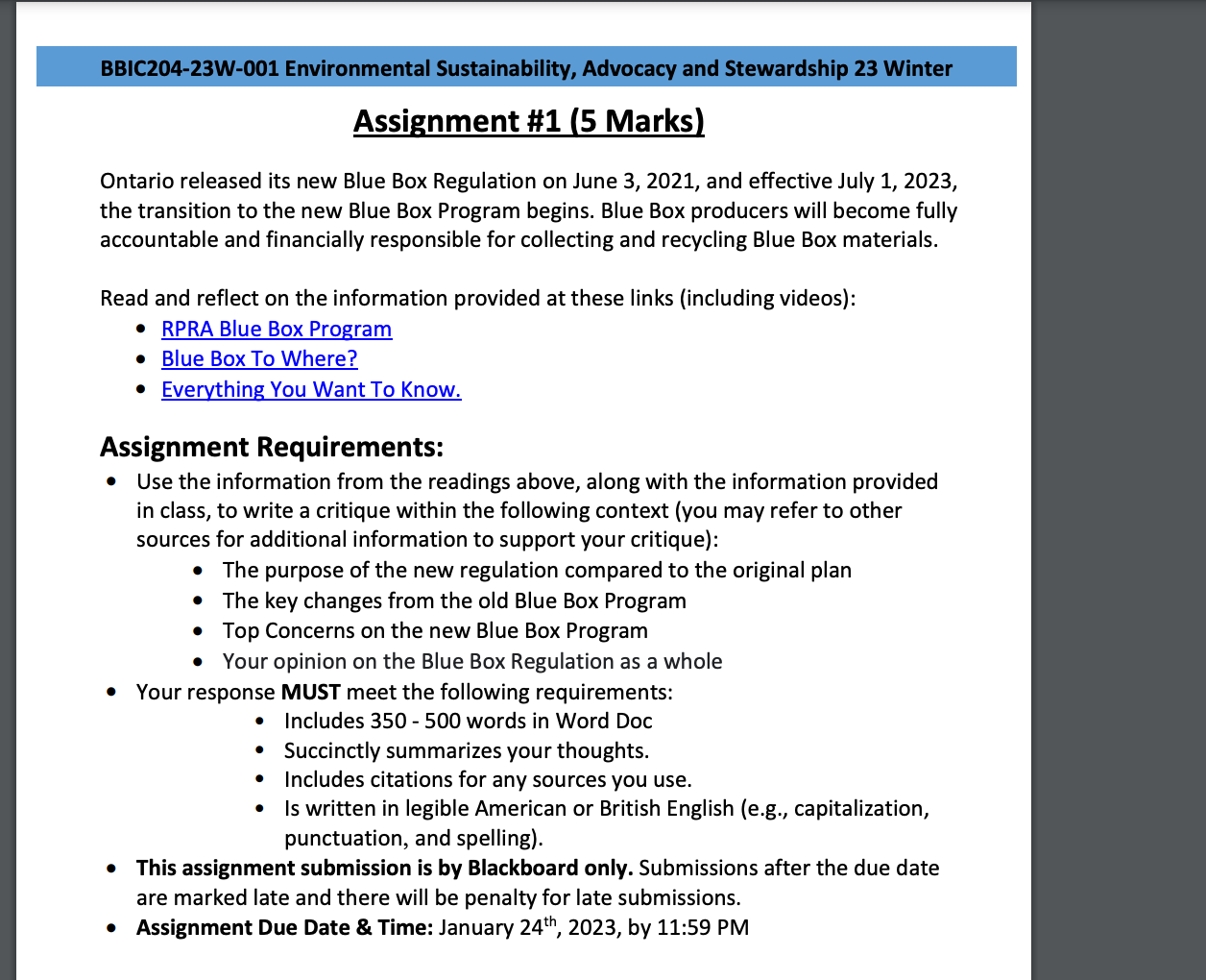 Blue Box Regulation - RPRA