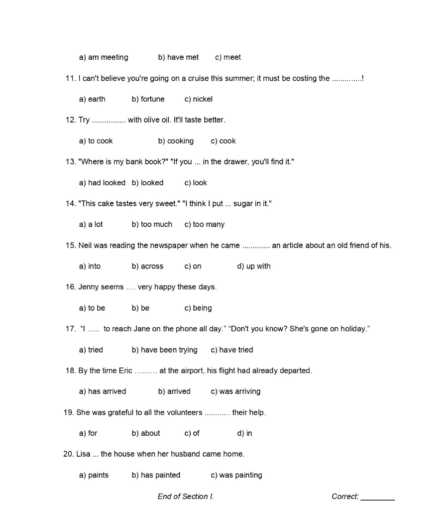 Solved SECTION I: Grammar (Use of English) 1. Listen! A | Chegg.com