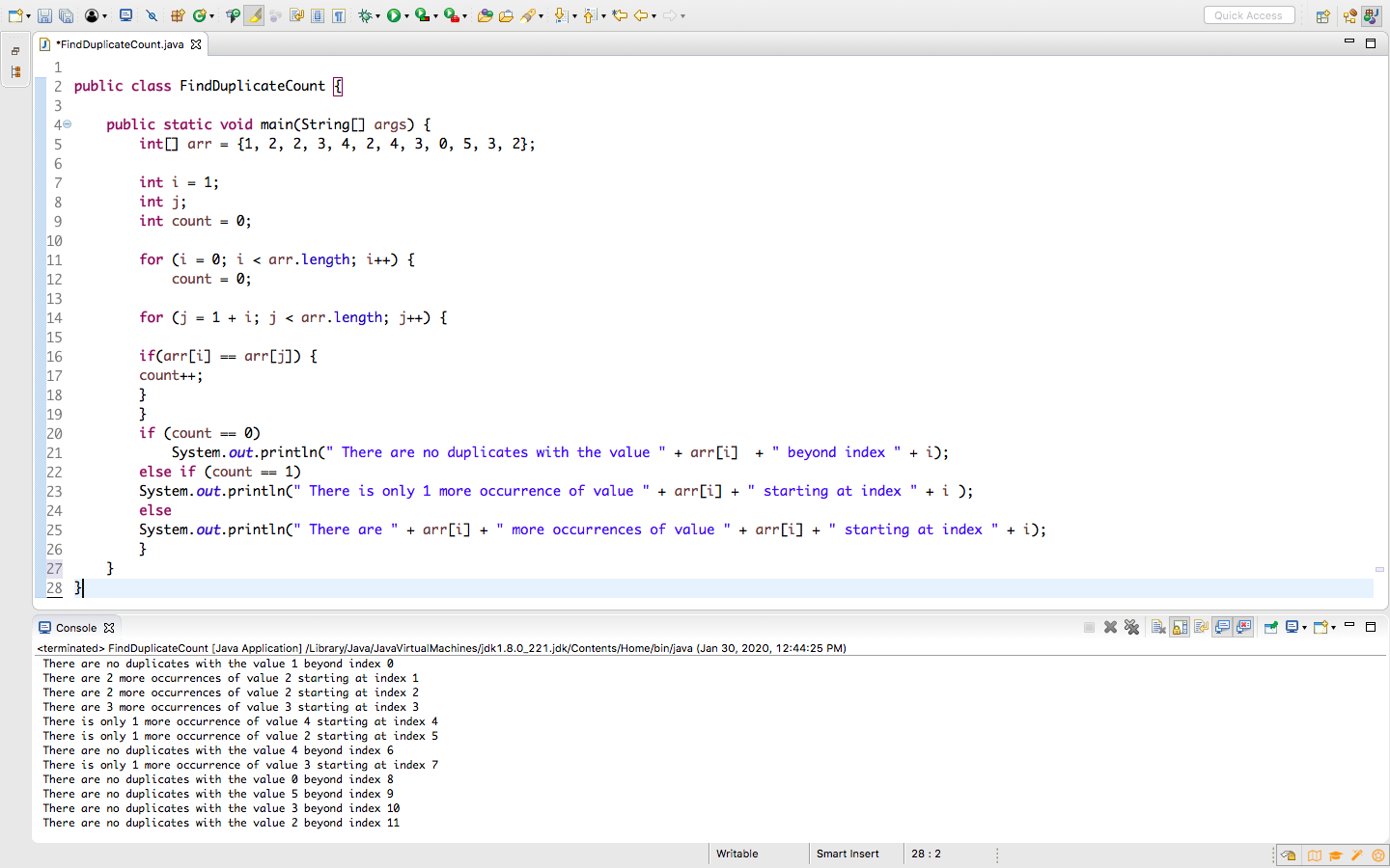 21 #9999 6- Quick Access H@ @&# *Find DuplicateCount.java X ** 2 public class FindDuplicateCount {| public static void main(S