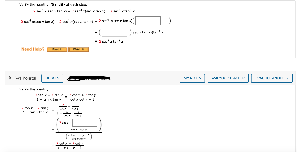 Solved Verify The Identity Simplify At Each Step 2 Sec