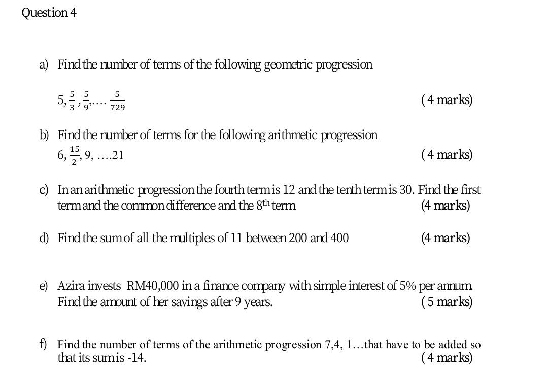 Solved Question 4 a) Find the number of terms of the | Chegg.com