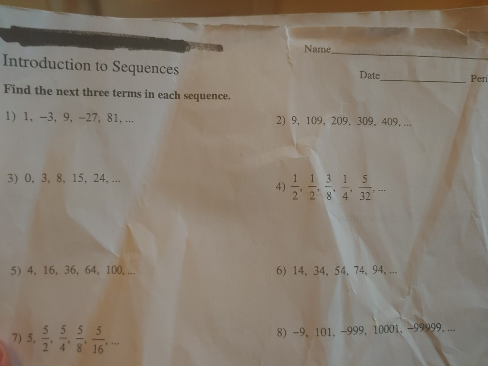 Solved Name Introduction to Sequences Date Peri Find the