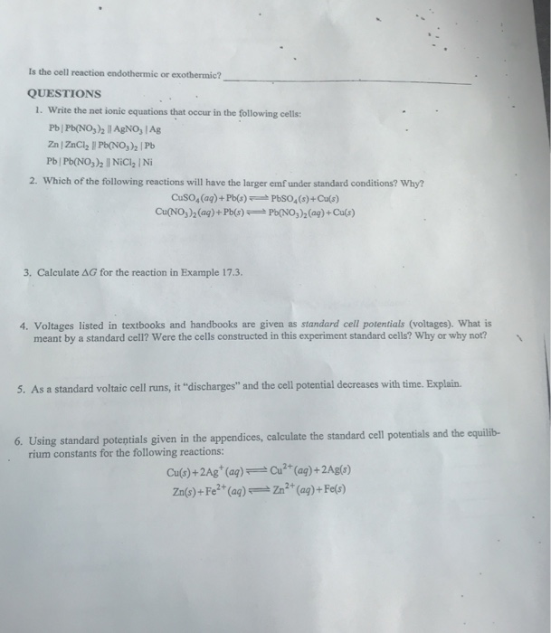 Solved REPORT SHEET EXPERIMENT Electrochemical Cells 17 And | Chegg.com