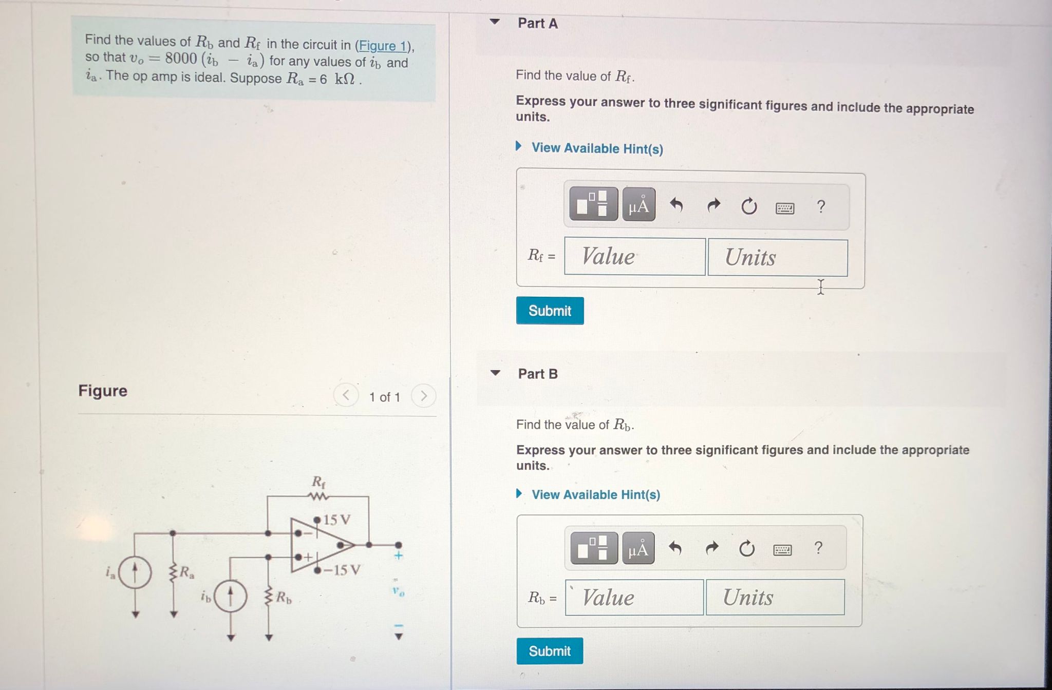 Solved Find The Values Of Rb And Rf In The Circuit In | Chegg.com