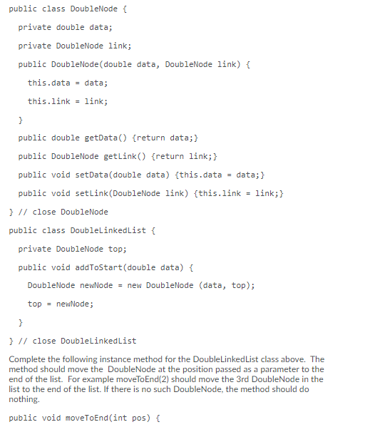 Solved public class DoubleNode { private double data; | Chegg.com