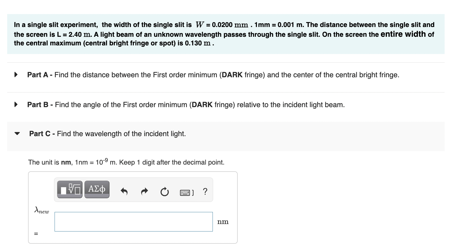 Solved In a single slit experiment, the width of the single | Chegg.com