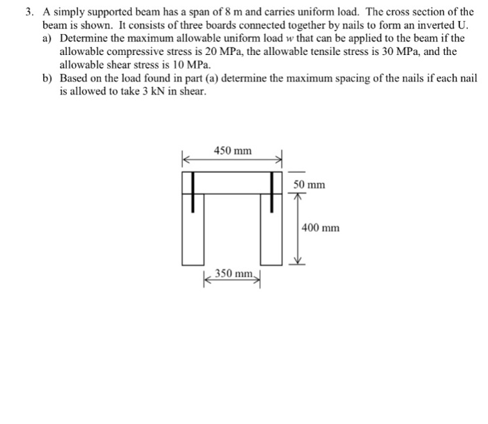 Solved 3. A simply supported beam has a span of 8 m and | Chegg.com