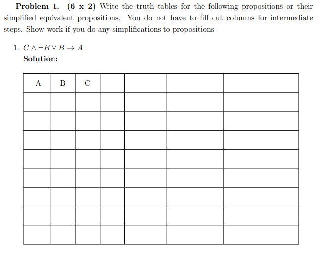 Solved Problem 1. (6 x 2) Write the truth tables for the | Chegg.com