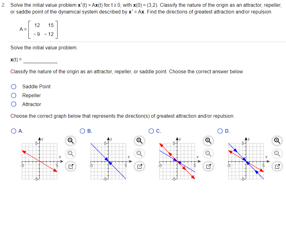 Solved 2. Solve the initial value problem x' (t) = Ax(t) for | Chegg.com