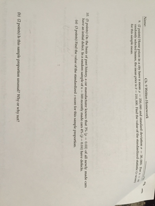 Solved Name Ch 9 Written Homework Mean 250 000 And Chegg