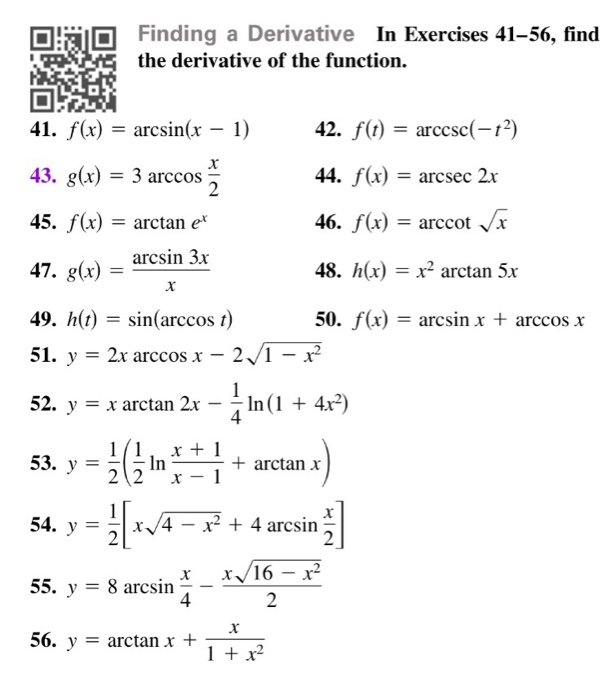 Solved Finding a Derivative In Exercises 41-56, find the | Chegg.com