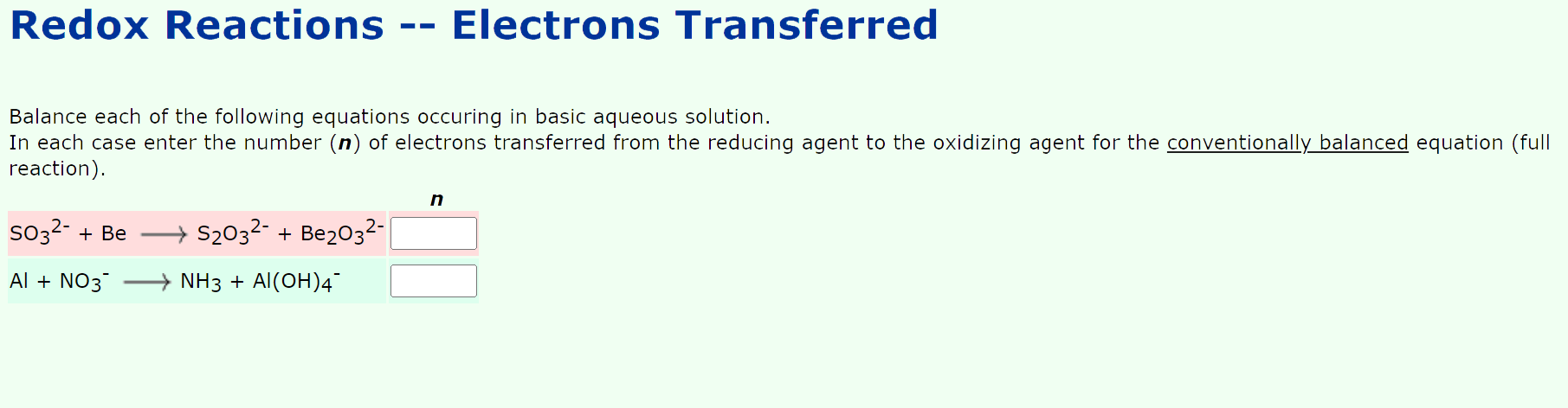 Solved Redox Reactions -- Electrons Transferred Balance each | Chegg.com
