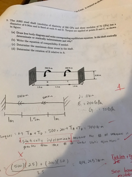 Solved The A992 steel shaft (modulus of elasticity of 200