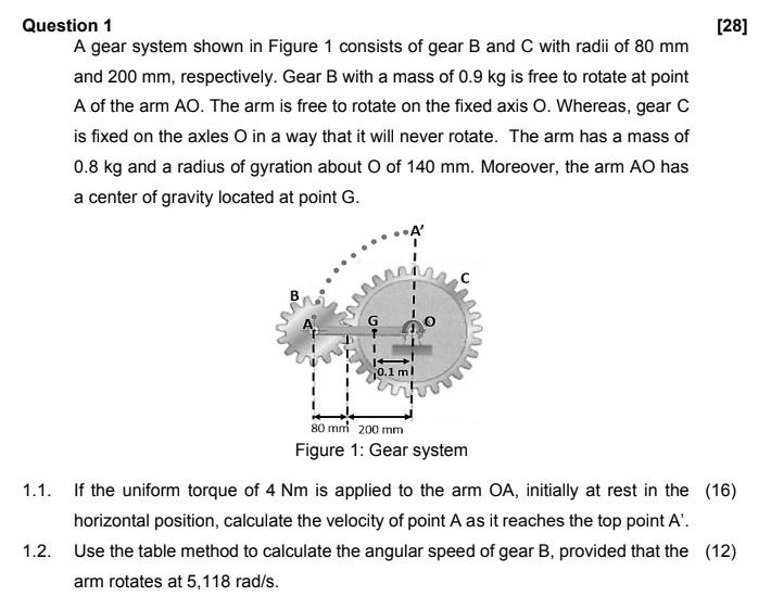 Solved [28] Question 1 A gear system shown in Figure 1 | Chegg.com