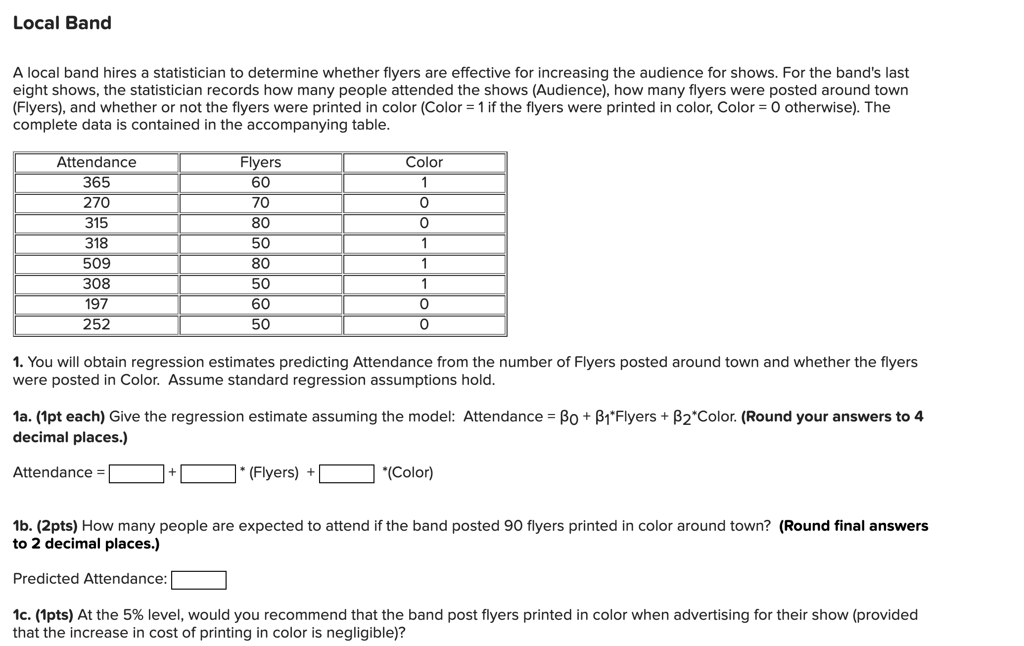 Solved A local band hires a statistician to determine | Chegg.com