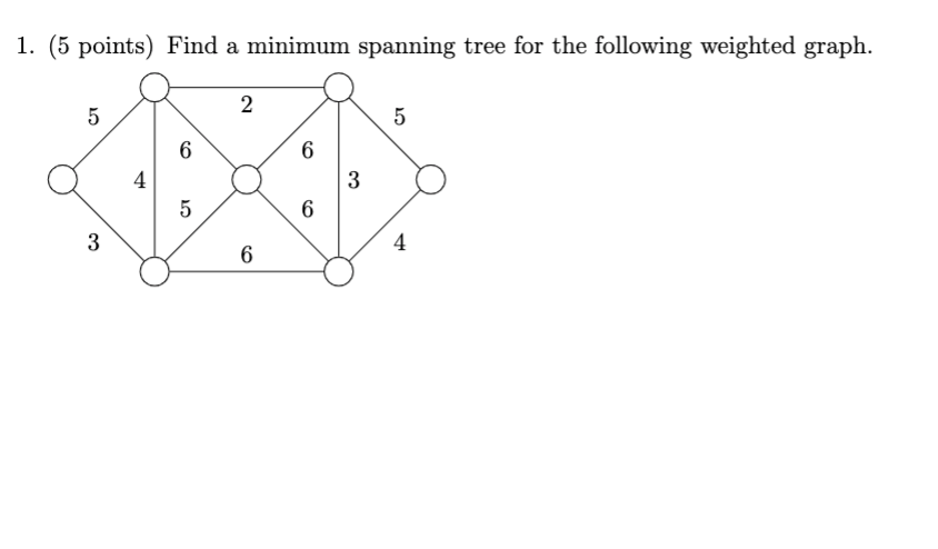 Solved 1. (5 points) Find a minimum spanning tree for the | Chegg.com