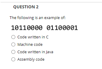 Solved QUESTION 2 The following is an example of: 10110000 | Chegg.com