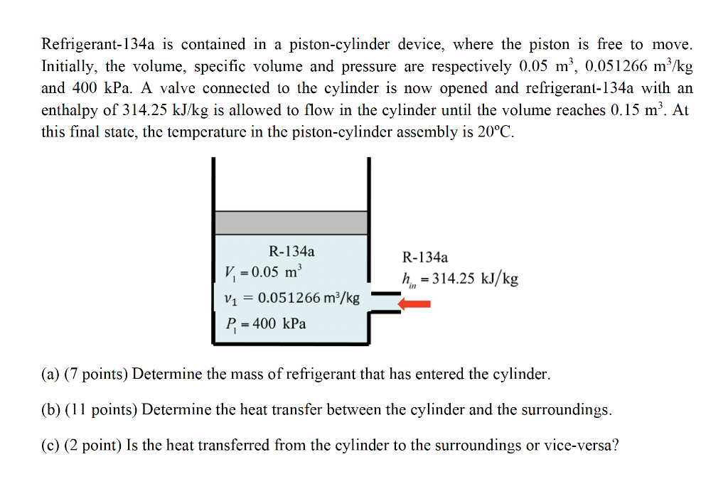 Solved Refrigerant134a is contained in a pistoncylinder