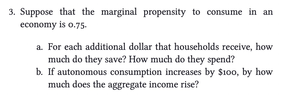 Solved 3. Suppose That The Marginal Propensity To Consume In | Chegg.com