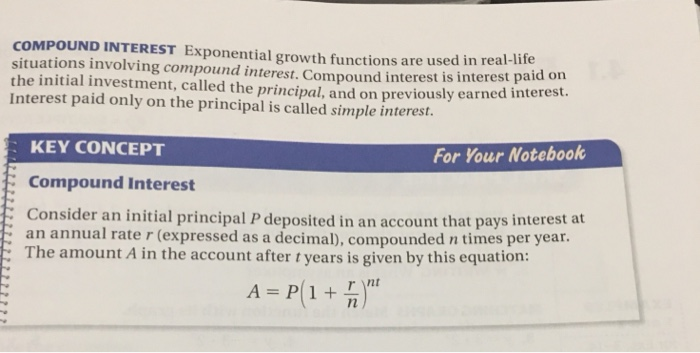 Solved COMPOUND INTEREST Exponential growth functions are | Chegg.com