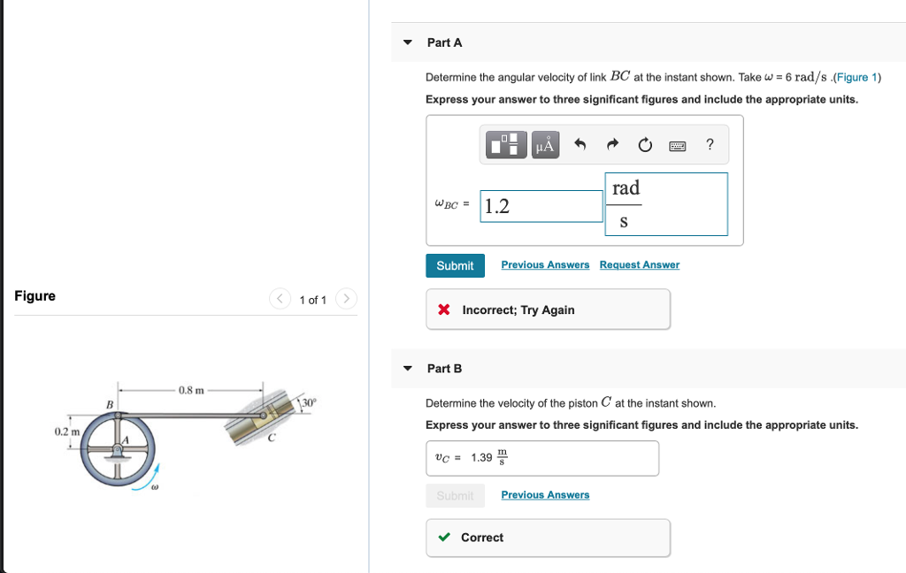 Solved Part A Determine the angular velocity of link BC at | Chegg.com