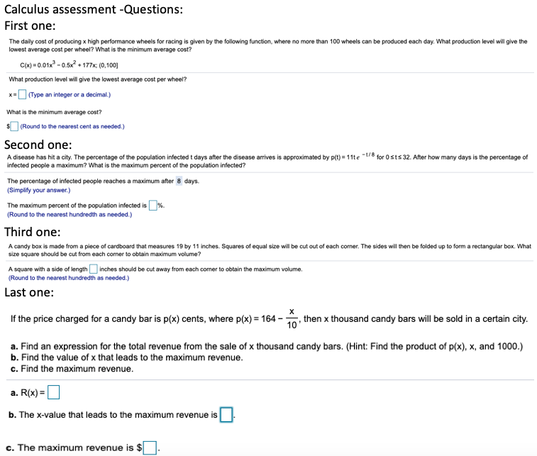 Solved Calculus assessment - Questions: First one: The daily | Chegg.com
