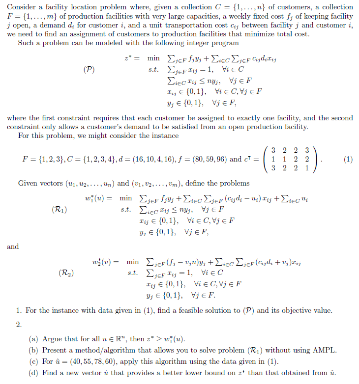 Consider A Facility Location Problem Where Given Chegg Com