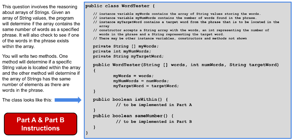 Solved public class WordTester { This question involves the | Chegg.com