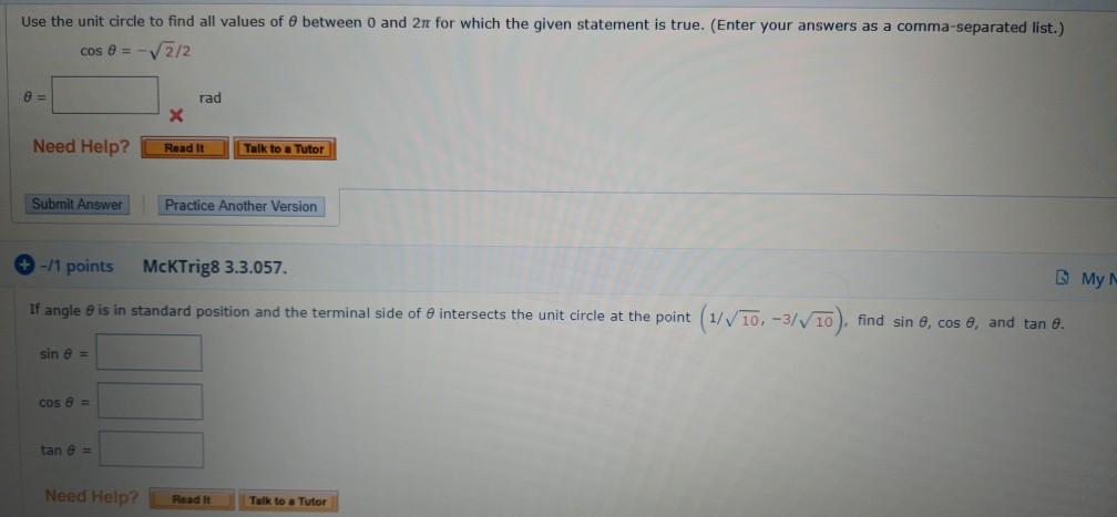 Use The Unit Circle To Find All Values Of Theta Chegg Com