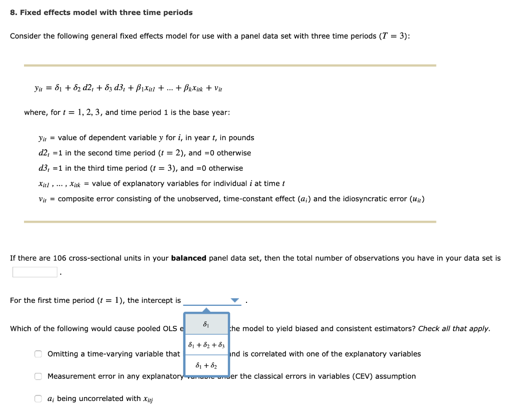 8. Fixed effects model with three time periods | Chegg.com