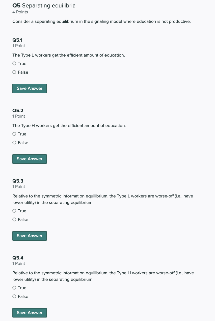 Solved Q5 Separating equilibria 4 Points Consider a | Chegg.com