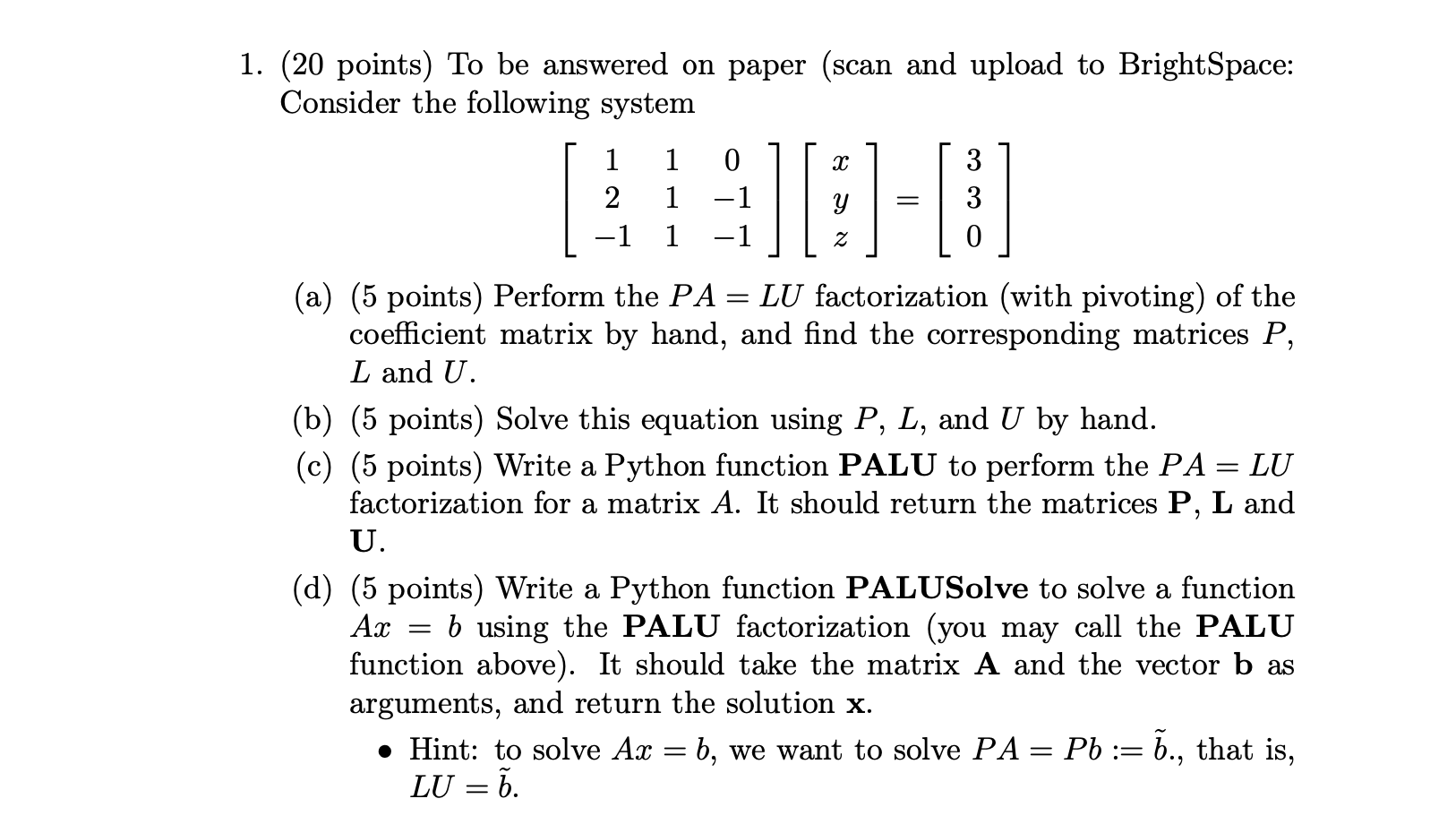 Solved 20 points To be answered on paper scan and upload