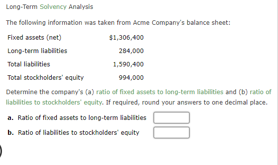 Solved Long-Term Solvency Analysis The Following Information | Chegg.com