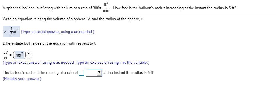 Solved ft3 A spherical balloon is inflating with helium at a | Chegg.com