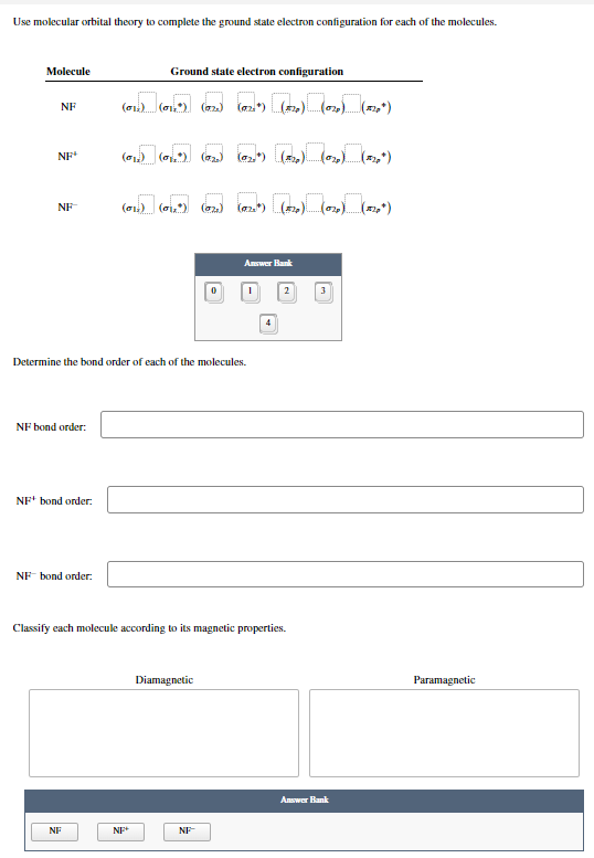 Solved Use molecular orbital theory to complete the ground | Chegg.com