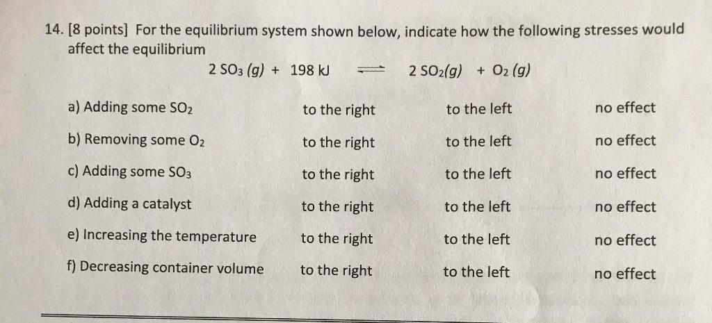 Solved 14. [8 points) For the equilibrium system shown | Chegg.com