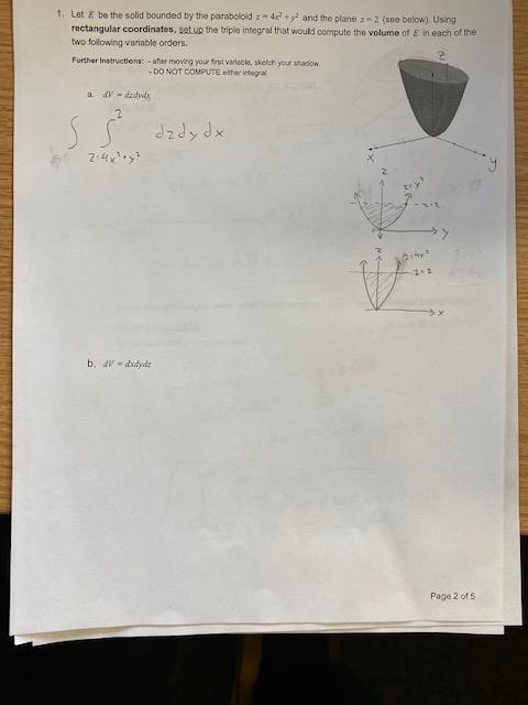 Solved 1. Lot be the solid bounded by the paraboloid : 42+yi | Chegg.com