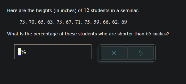 What is the percentage of these students who are shorter than 65 inches?