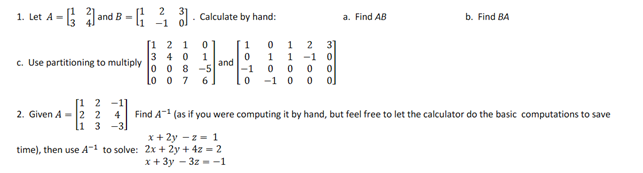 Solved 1. Let A - B And B 2 -10) 3)Calculate By Hand: A. | Chegg.com