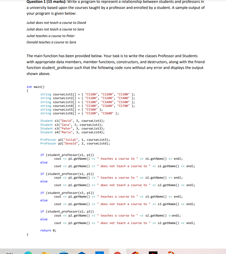 Solved Question 1 (15 marks): Write a program to represent a | Chegg.com