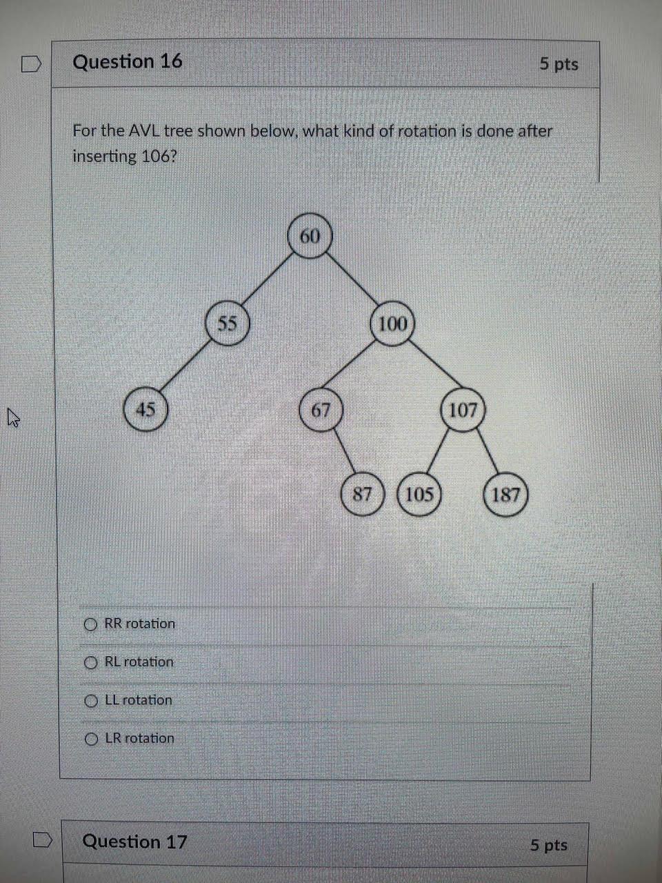 Solved Question 16 5 pts For the AVL tree shown below, what | Chegg.com