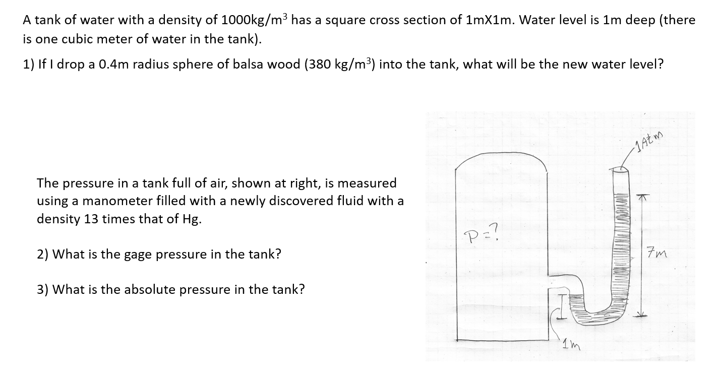 Solved A tank of water with a density of 1000kg/m3 has a | Chegg.com