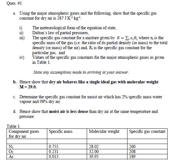 Solved Ques. #1 a. Using the major atmospheric gases and the | Chegg.com