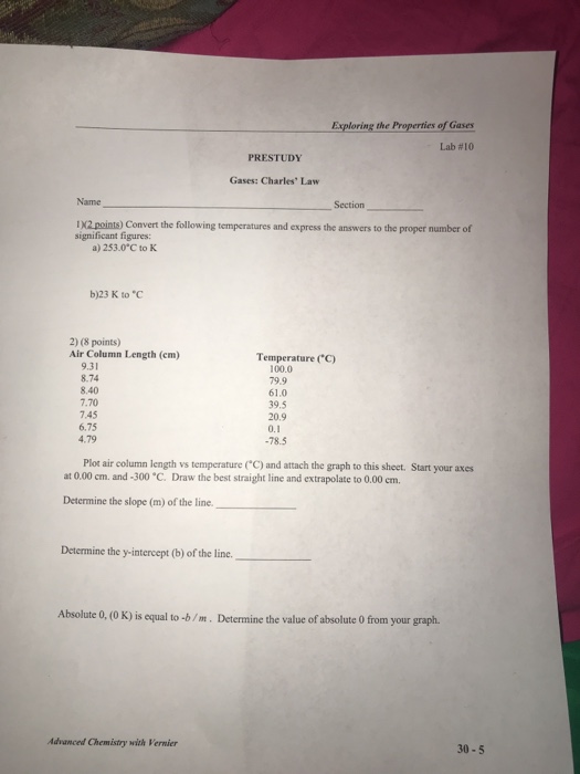 Solved Exploring the Properties of Gases Lab 10 PRESTUDY