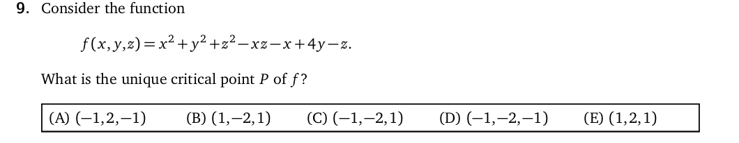 Solved 9 Consider The Function Fxyzx2y2z2−xz−x4y−z 1410