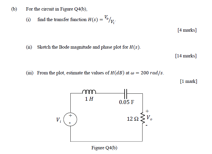 Solved (b) For the circuit in Figure Q4(b), (1) find the | Chegg.com