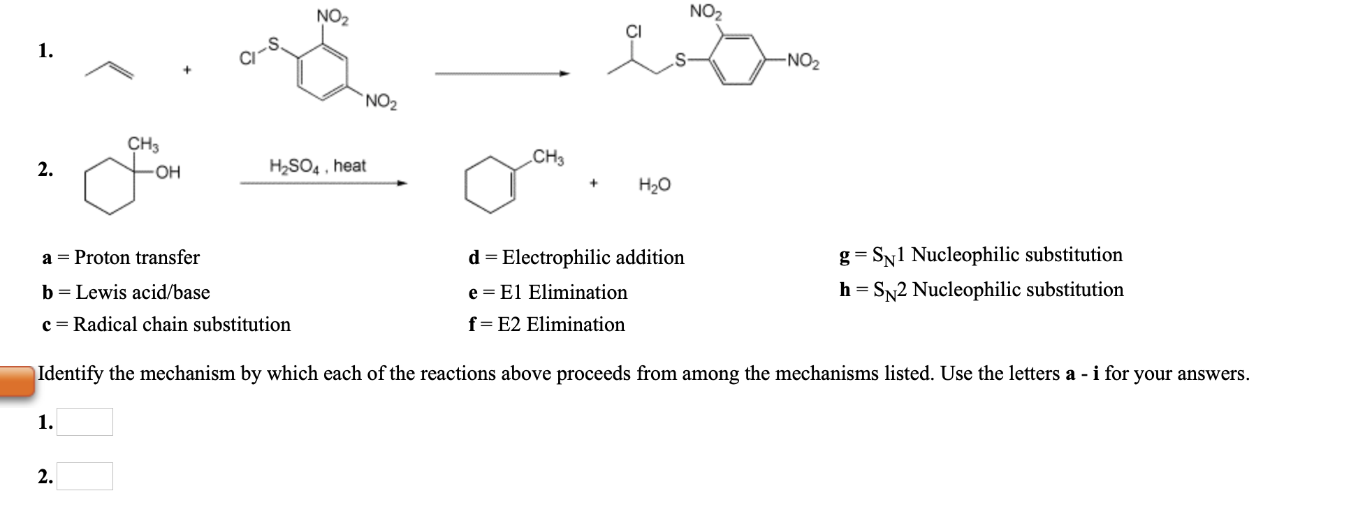 Solved NO2 NOZ 1. -NO2 NO2 CH3 -OH 2. CH3 H2SO4 , heat + H2O | Chegg.com