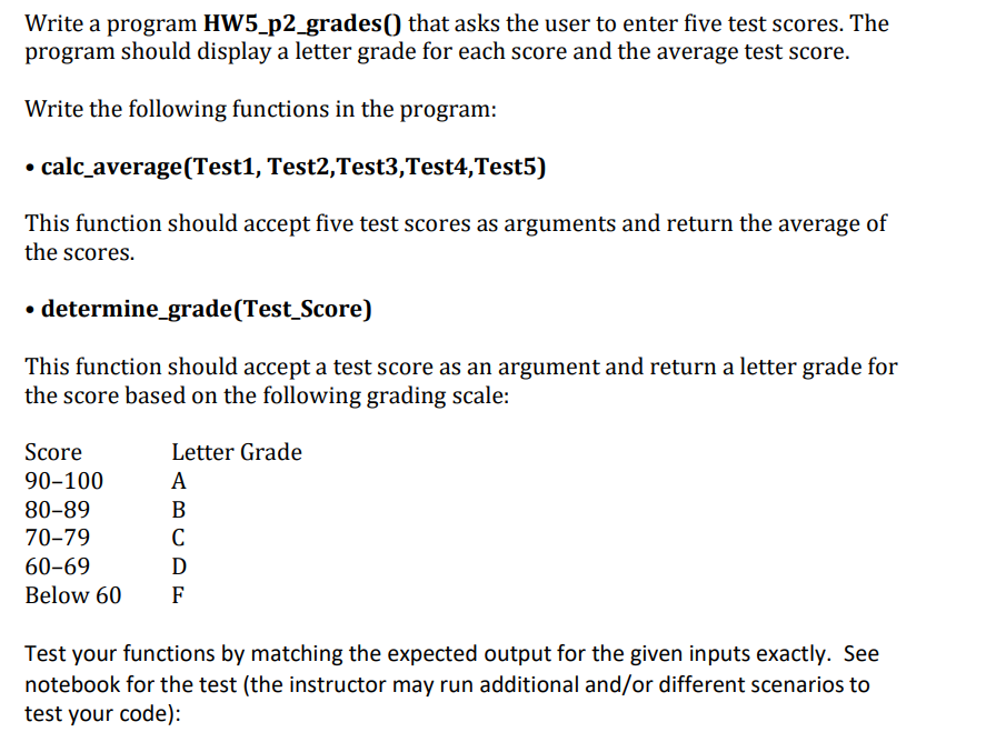 Solved Write a program HW5_p2_grades( that asks the user to | Chegg.com