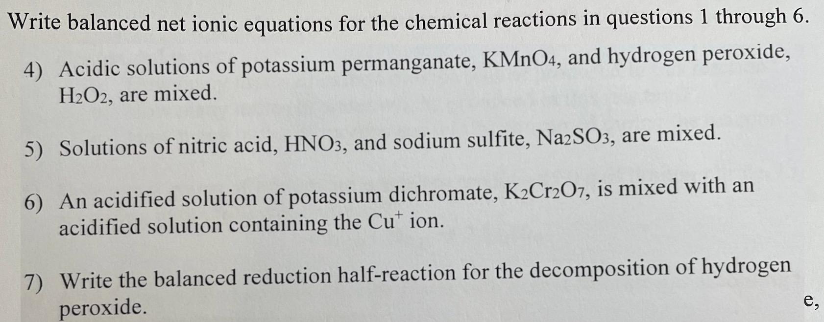 Solved Write Balanced Net Ionic Equations For The Chemical